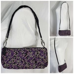 The Sak Ribbon Basket Weave PURSE Purple Pink Black Hand Crossbody Bag 2 Straps
